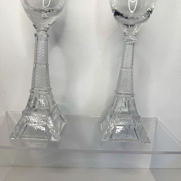 Eiffel Tower Stemmed Glass Champagne Flutes 10" Set 2 "A night in Paris" - Picture 10 of 10